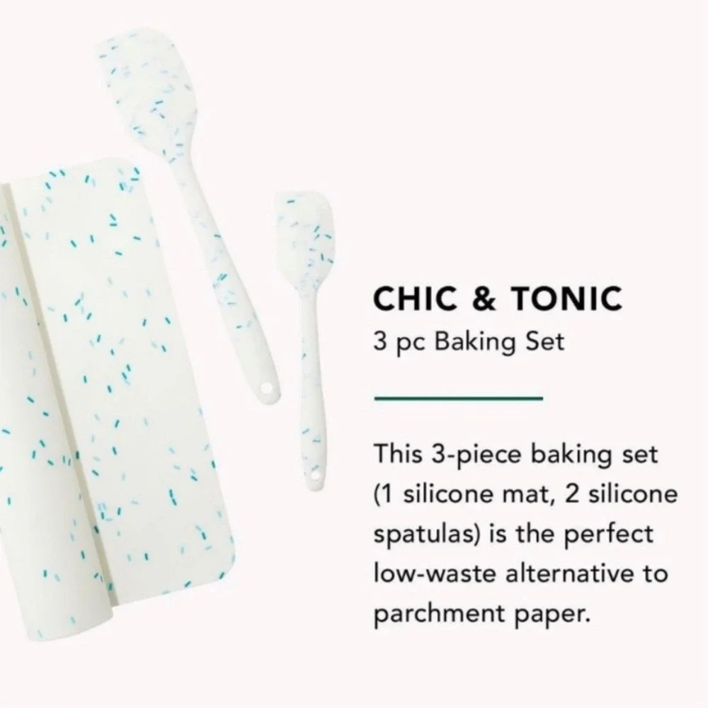Chic & Tonic 3 Piece Silicone Baking Set White Blue‎ Mat Spatulas CHI-HO-006 NIB